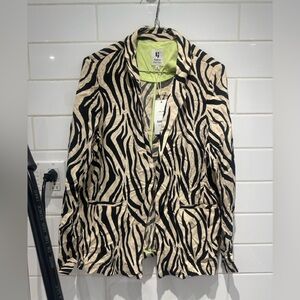Garcia Zebra Print Blazer NWT Size M Beige Animal Print Lightweight Jacket
